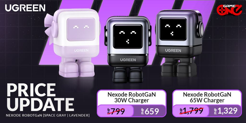 gameoneph's tweet image. Price update! The Ugreen Nexode RobotGAN 30W charger is now available for only 659, while the 65W variant is now priced at 1,329.

#Ugreen #NexodeRobotGan #GanCharger #gameoneph
