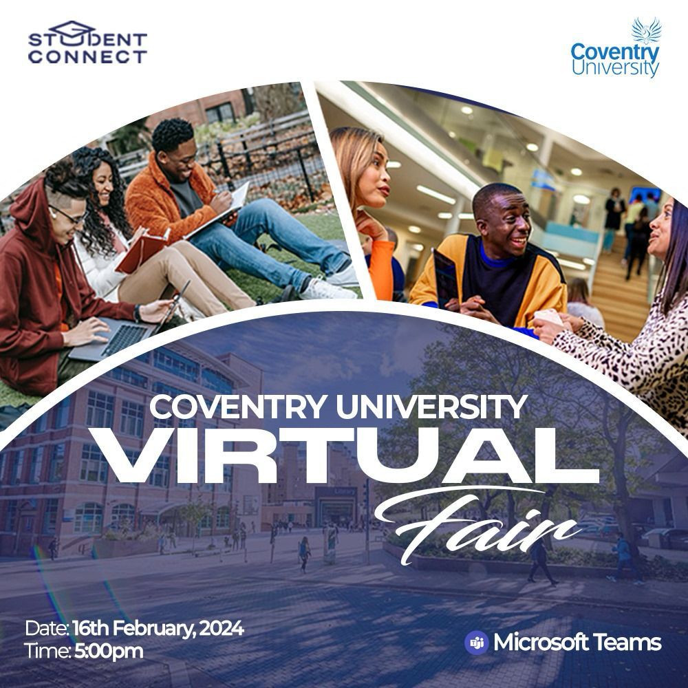 MrPhr3d's tweet photo. Explore Programs, Application Intakes, and Scholarships at COVENTRY UNIVERSITY's Virtual Fair! 🎓💼 
Registration is FREE. Don't miss out! 
Sign up now: [https://t.co/3h6zhZ6vQ2] 
#CoventryUniversity #VirtualFair #FreeRegistration https://t.co/3r35pGsObJ