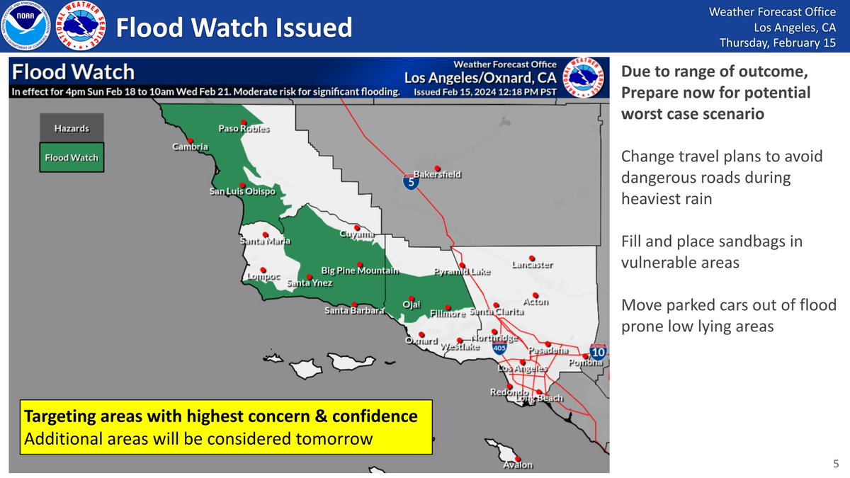 NWSLosAngeles's tweet photo. Here are the latest details for the storm.  While many details are still very uncertain, people can still plan now as significant flooding is within the reasonable range of outcomes. #cawx #larain https://t.co/iI8pW7A1KQ