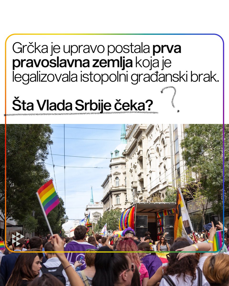 belgradepride's tweet photo. Grčka je upravo postala prva pravoslavna zemlja koja je legalizovala istopolni građanski brak.

Šta Vlada Srbije čeka? https://t.co/b5CpmYQhyB