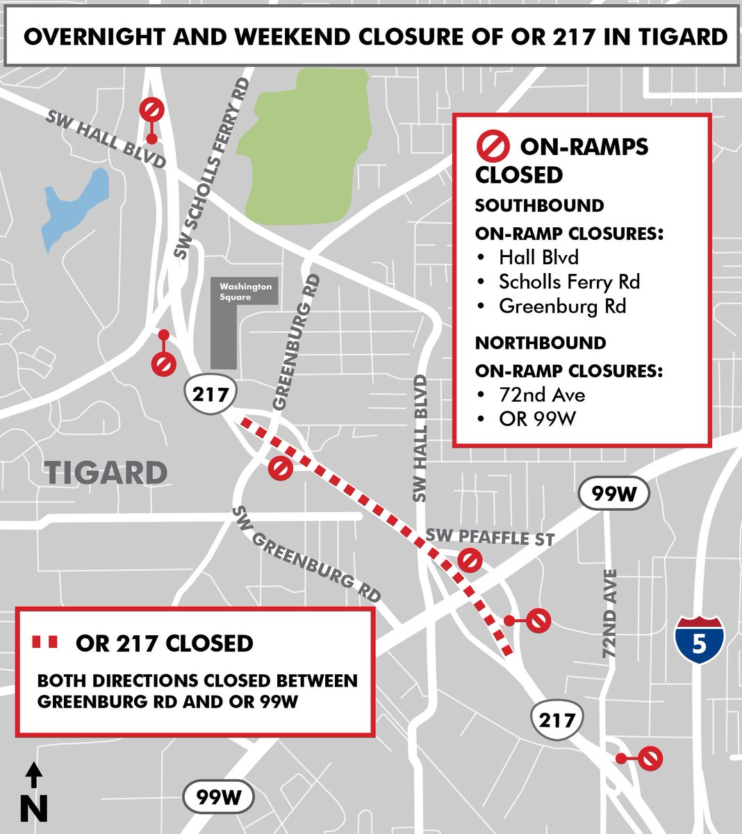 OregonDOT's tweet image. 📢 ATTENTION #Beaverton and #Tigard: The nine-month closure of the Hall Blvd. overpass is coming soon and starting March 4! This marks the first in a series of major closures for the #OR217AuxLanes project while crews replace the overpass. Closure details: bit.ly/3wnbk2g