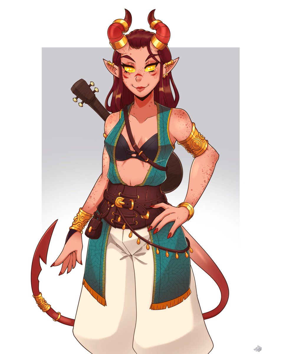 wolfkerg's tweet photo. Character of the Week drawing from a D&amp;D Discord group.

Tiefling Bard * Yafaris Solun-Nefelibata in my style! Hope you like!

WOLF 🐺

#dndart #dnd #fantasy https://t.co/5vXqeI00oN