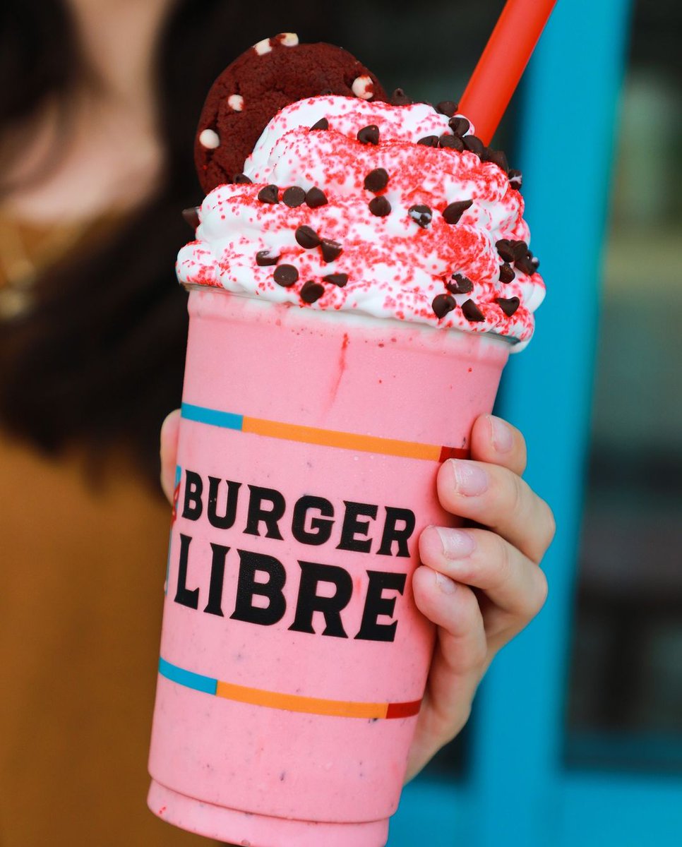 burger_libre's tweet photo. Time is ticking! ⏰ There's only 2 weeks left of our irresistible Red Velvet Shake -  red velvet cake chunks, vanilla ice cream, and chocolate chips topped with sprinkles, mini chocolate chips &amp; a red velvet cookie. Don't miss out! https://t.co/UPXu4meDUd
