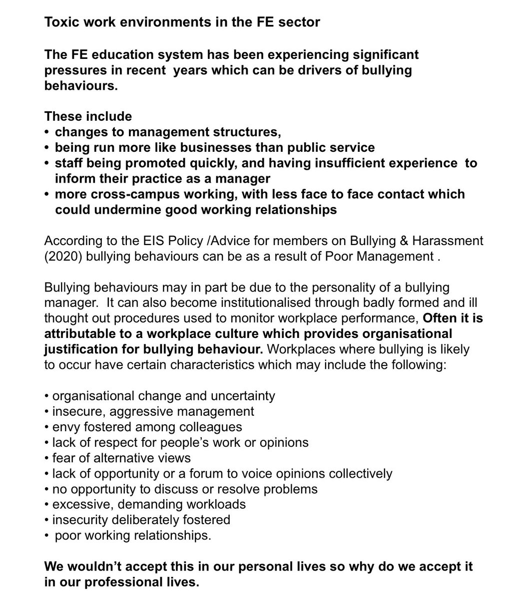 Sound all to familiar?  Read more here 
eis.org.uk/policiesandgui…

#ukfechat #felecturersmatter 
<a href="/EISUnion/">EIS</a> <a href="/EISFela/">EISFela</a> <a href="/CollegesScot/">Colleges Scotland</a> <a href="/CollEmployScot/">College Employers Scotland</a>