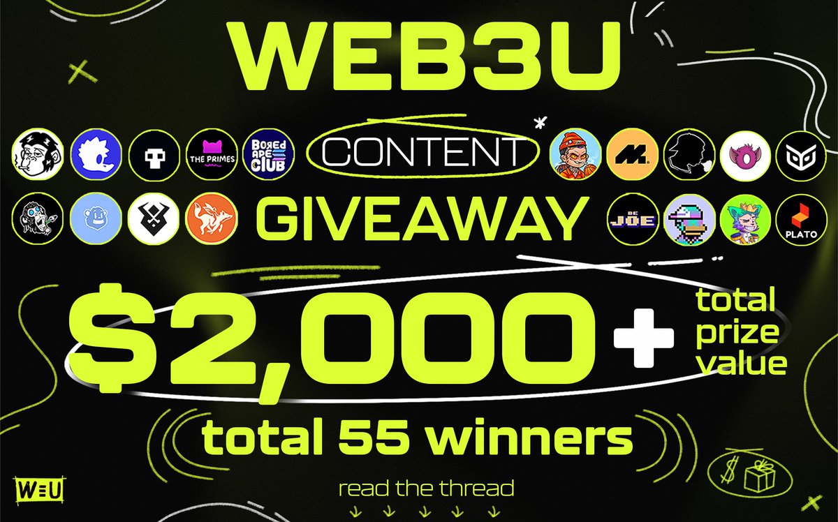 Create content with your NFTs &amp; be eligible for $2,000+ in prizes 📸

Together with 18+ communities, we have organized the BIGGEST content giveaway, powered by the WEB3U bot that allows you to create content with your NFTs, right from Discord 🤳

At least 55 winners 👀

👇🧵 1/7