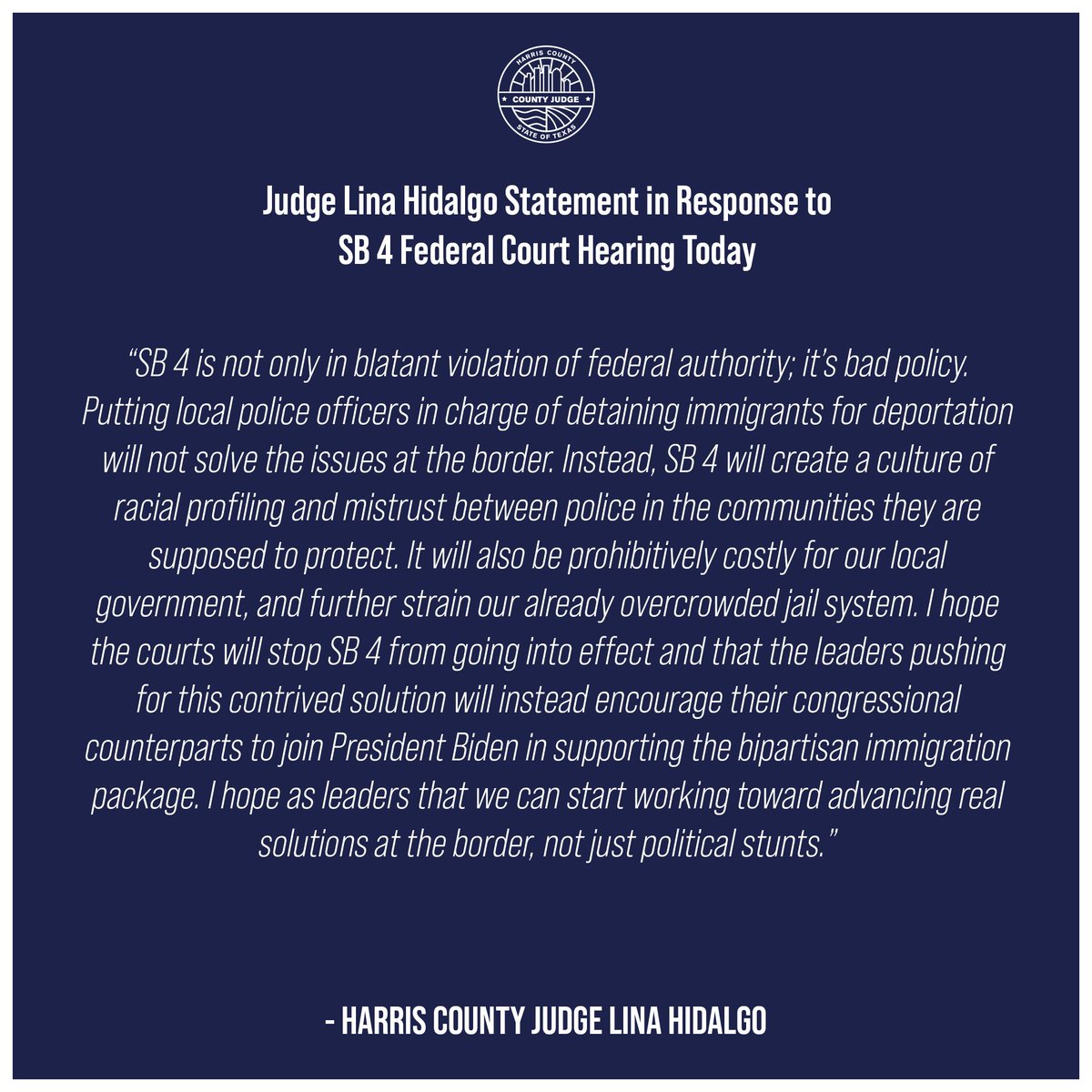LinaHidalgoTX's tweet photo. Please see my statement below: https://t.co/YXCV5HIgz5