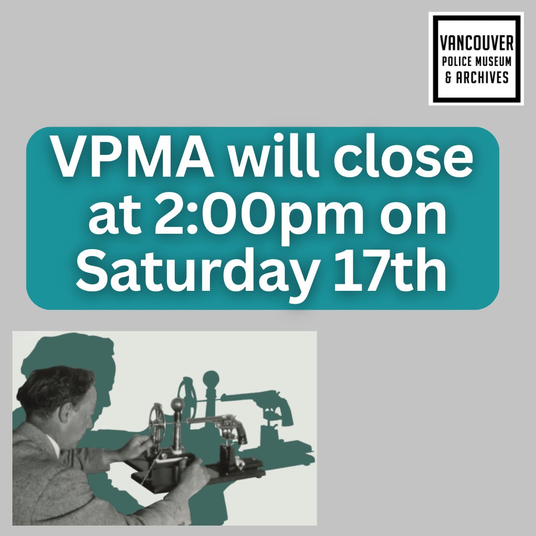 policemuseum's tweet photo. The museum will close at 2pm on Saturday the 17th due to an event that evening.
We apologies for any inconvenience and thank you for your understanding. https://t.co/MOaVQybFec