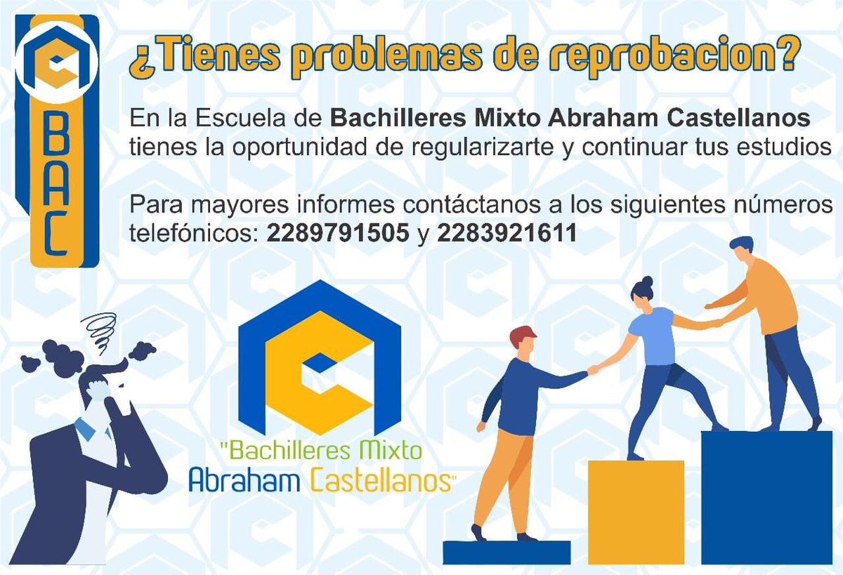 BACmixto's tweet photo. Tienes problemas de reprobación, y estás en un CBTis, CETis, COBAEV o CONALEP, con nosotros puedes regularizar tus estudios, es tu oportunidad, contactanos.
#YoSoyBAC  #orgullosamentebac https://t.co/9yjYo4GCLK
