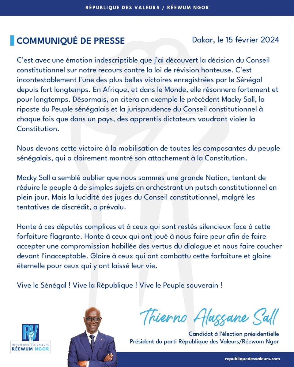 C’est avec une émotion indescriptible que j’ai découvert la décision du Conseil constitutionnel sur notre recours contre la loi de révision honteuse. C'est incontestablement l'une des plus belles victoires enregistrées par le Sénégal depuis fort longtemps. En Afrique, et dans le