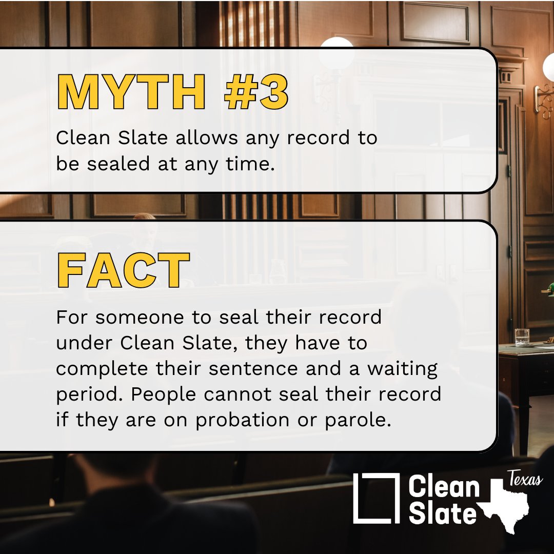 #CleanSlate legislation is shown to reduce #crime, uplift communities, and grow the economy. If you still have concerns, read our Myth-Busting series, where we address misinformation and worries Texans may have about expanding #SecondChances.
