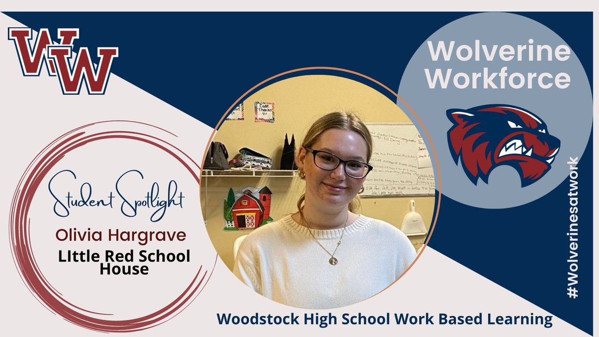 WoodstockHSWBL's tweet photo. The WBL Student Spotlight this week is Olivia Hargrave. Olivia works at the Little Red School house where she teaches toddlers and has a wonderful time with her students. Great job Olivia! #WHSWBL #Wolverinesatwork #1Woodstock https://t.co/1dFucu60Vf