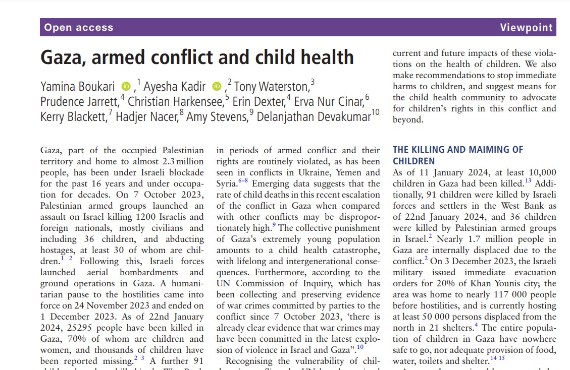 The ongoing #conflict in #Gaza is severely impacting #children. We urge governments to demonstrate in action that the lives of children in #Gaza are worth no less than any other life and we call for an immediate and permanent #ceasefirenow. bmjpaedsopen.bmj.com/content/8/1/e0…