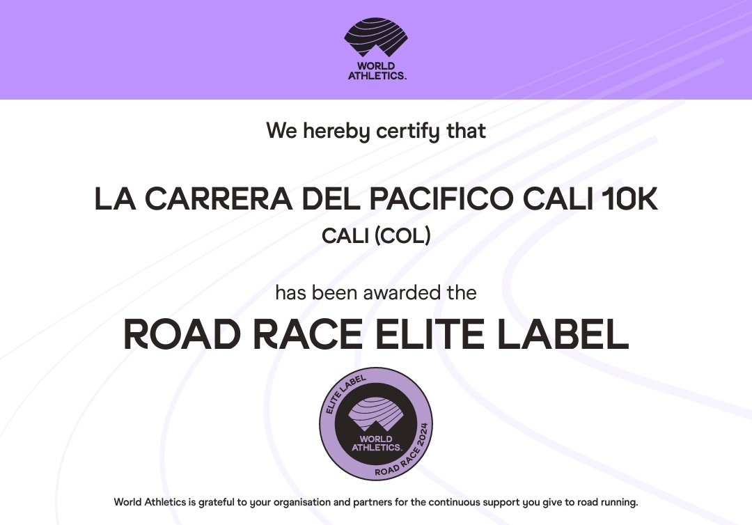 RapportoCo's tweet photo. La Carrera del Pacífico Cali 10K logra un hito al recibir el sello de excelencia de World Athletics por tercer año y el segundo certificado Élite consecutivo, posicionándola como la única Carrera de 10K en Latinoamérica con esta distinción de calidad.

La cita: agosto 18 en Cali! https://t.co/w2oOVYYwAE