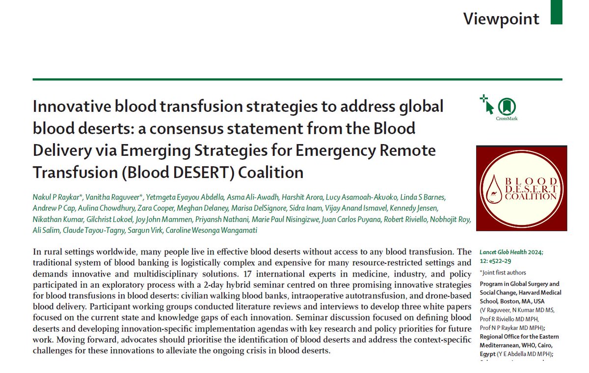 Brings back memories of working in rural India  25 yrs ago; 40 km & 4 hrs to the nearest bldbank on a good day. Grt to part of the transnational @BloodDeserts that is focused on access & availability to blood. @NakulRaykar @VRaguveer #Gratitude @LancetGH  thelancet.com/journals/langl…