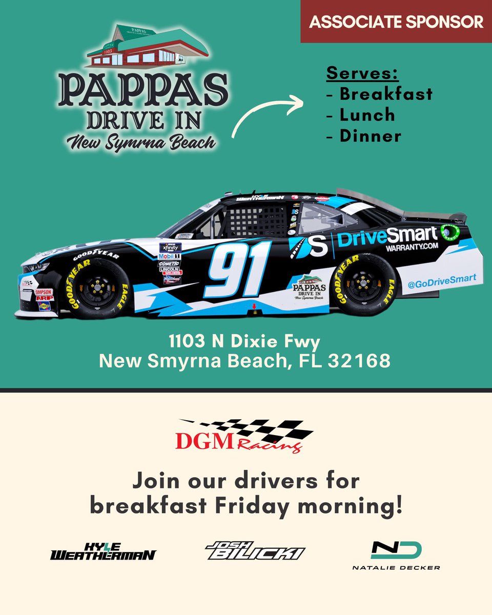 Breakfast at Pappas Drive In tomorrow at 8:45-9:45 come join @joshbilicki , @NatalieRacing and I tomorrow 🤟🏻