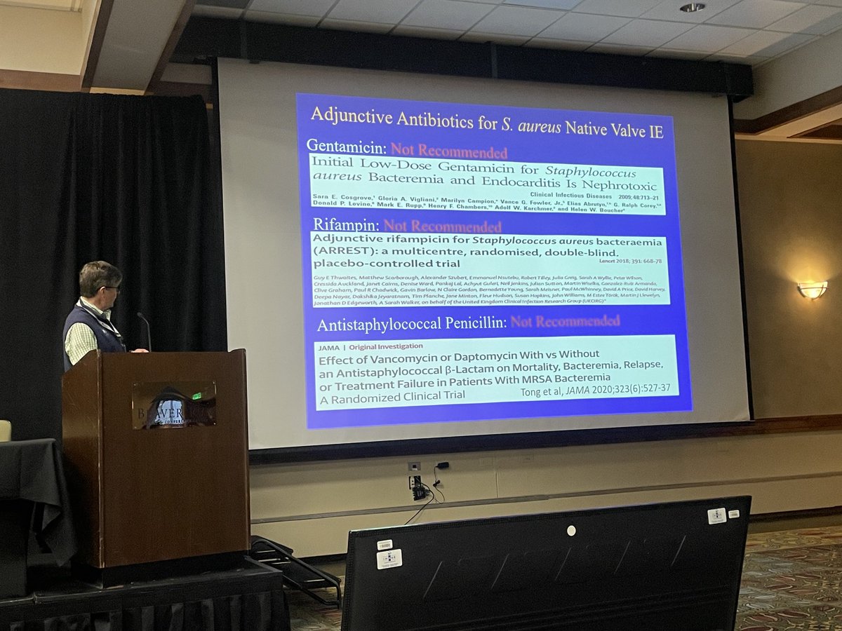 Great update on therapy of #endocarditis from ⁦@VanceFowler5⁩ ⁦@WinterCourseID⁩ ⁦@ARLGnetwork⁩ ⁦@IDSAInfo⁩ ⁦@dan_diekema⁩ ⁦@CarlosdelRio7⁩ ⁦@pranita_tamma⁩ ⁦@idpharmd⁩ ⁦@dr_dmorgan⁩