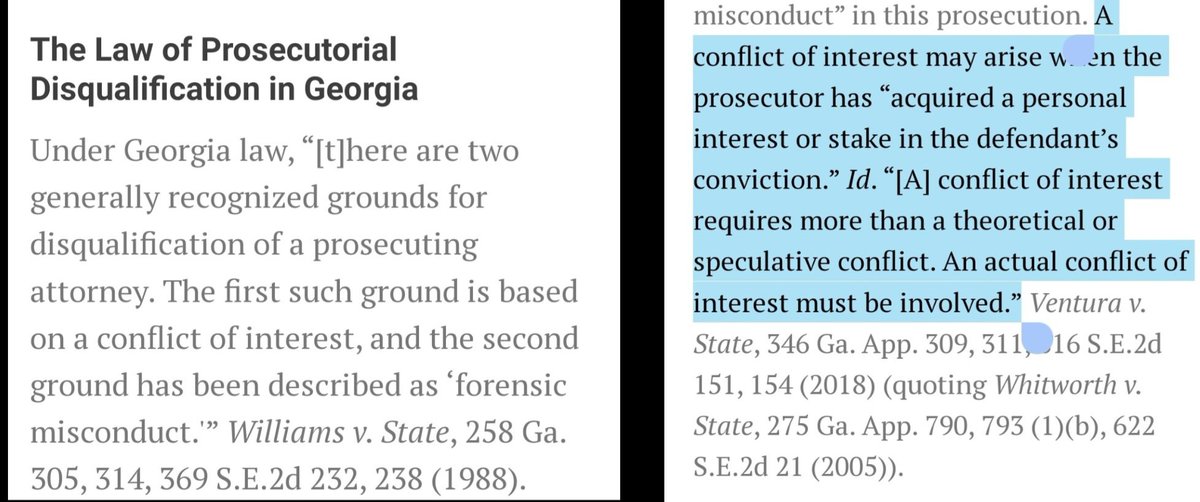 Ok guys. Today was fun. I'll be on @TheLastWord @Lawrence @MSNBC tonight to delve into what we saw today. But here's the law in GA: Two ways for DA disqualification. 1. Forensic misconduct -- not alleged here 2. ACTUAL conflict-- not established As of now, Fani stays.