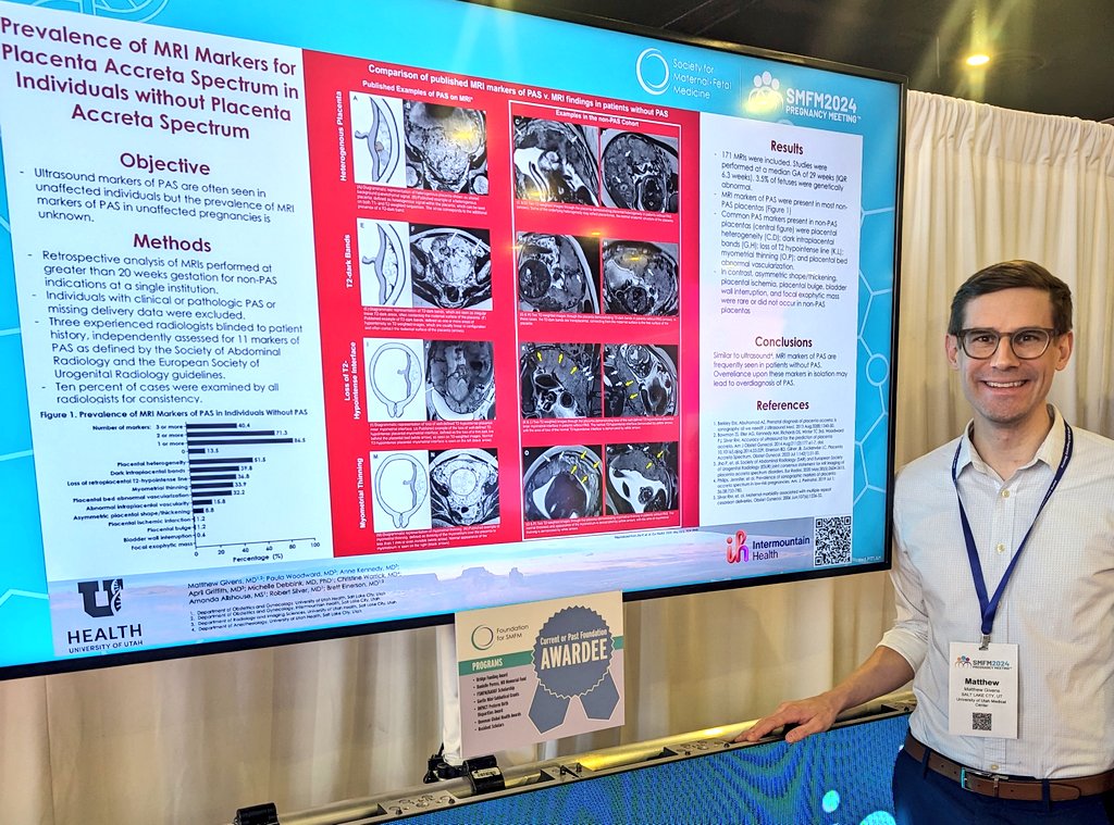 #SMFM24 may have concluded 🥺 but the celebration & dissemination of #PAS research continues 🤩

@UUtah MFM Fellow Matthew Givens found that MRI markers for PAS are exceedingly common in patients without PAS