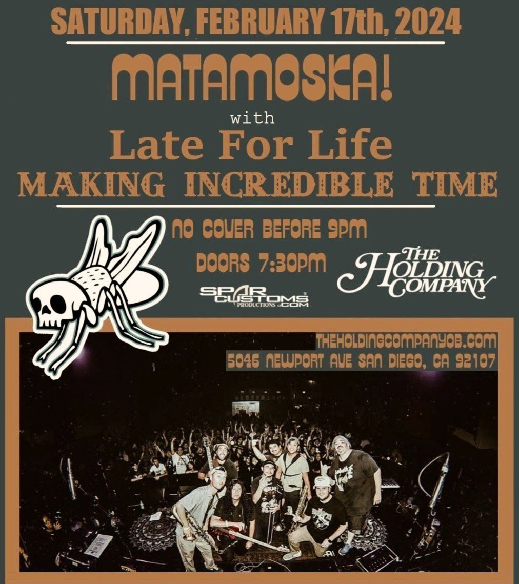 Attention San Diego!! Come see us at The Holding Company this Saturday 2/17/24 with <a href="/LateForLife/">Jouissance Kebob</a> and <a href="/matamoska_/">Matamoska! 🪰</a>  it’s our first show of 2024!
