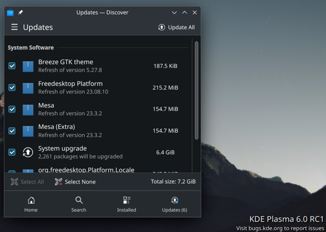 leochavez's tweet image. So I let #Fedora #Rawhide with #Plasma 6 RC1 simmer for a while because after a few updates, things were very  good. Well, I decided to upgrade to RC2 and beyond recently and... 7.2GB  LOL. That&apos;s the entire system isn&apos;t it?

#Linux