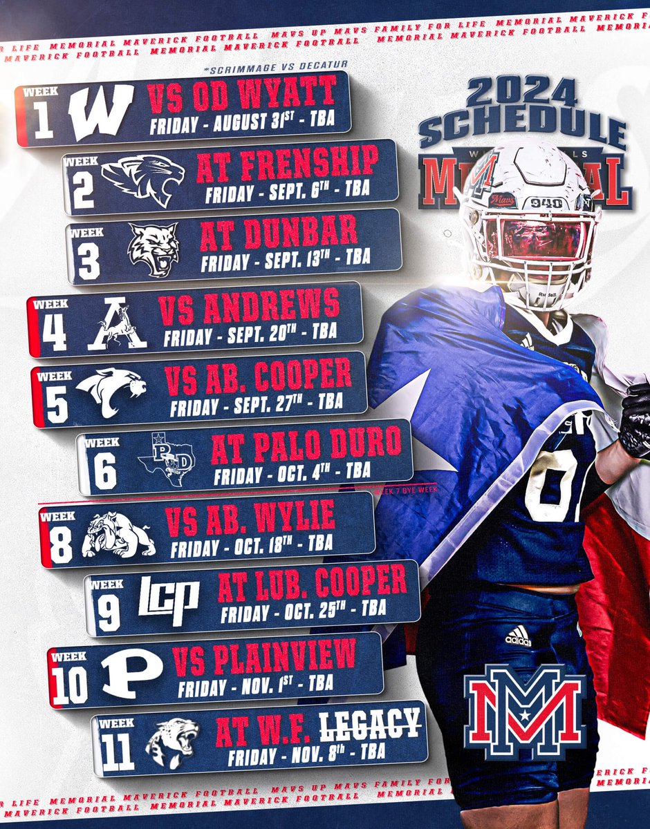 ⏳<a href="/MaverickFBWF/">Memorial Maverick Football</a> <a href="/CoachBindel/">Marc Bindel</a>