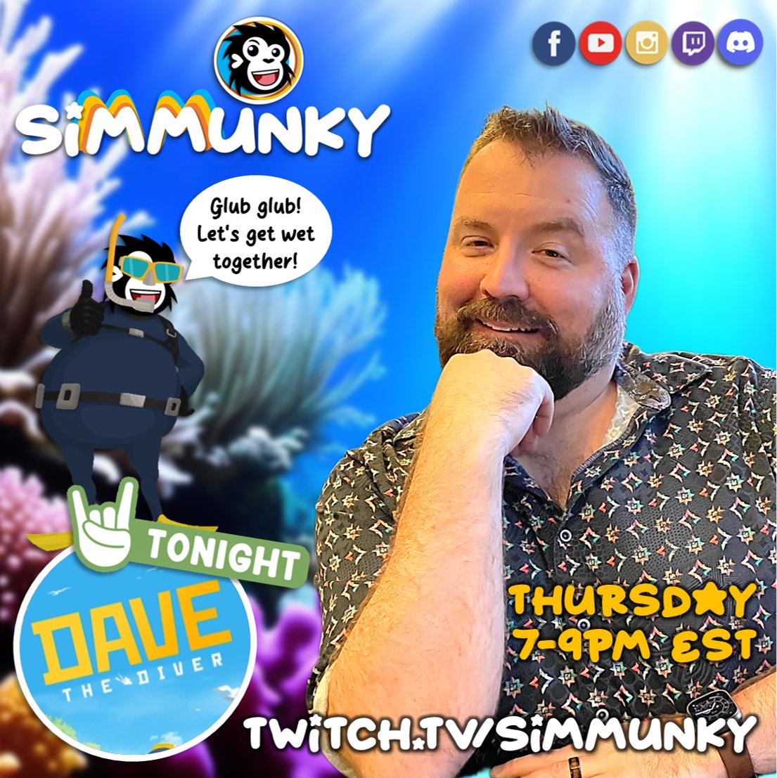 simmunky's tweet photo. The hubby and I are LIVE RIGHT NOW from 7-9pm while I drown playing Dave the Diver. Come get wet with us. 🐠 

https://t.co/8xkE2xLJts

#twitch #gaymer #gamer #lgbtq #gaygamer #lego #twitchstreamer #cozy #18andover #Thursday #davethediver https://t.co/oDMOSGjoCb