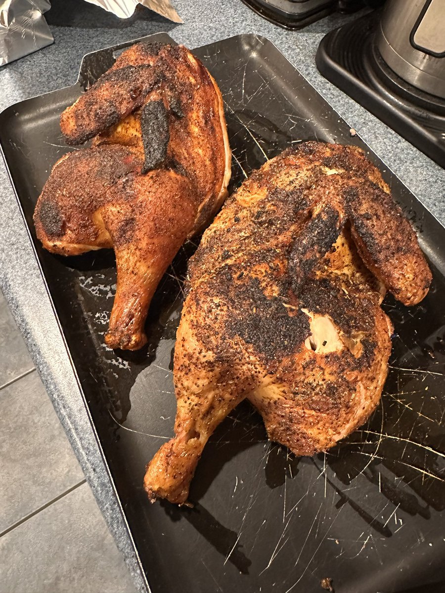 Grilled some yard bird tonight. @kosmos Dirty Bird on left, @Watkins1868 Chicken Seasoning and @fireandsmokesoc The Usual on right. Grilled over high heat using @bbcharcoal with the @SlowNSear SNS on one of my 22” @WeberGrills Kettle.