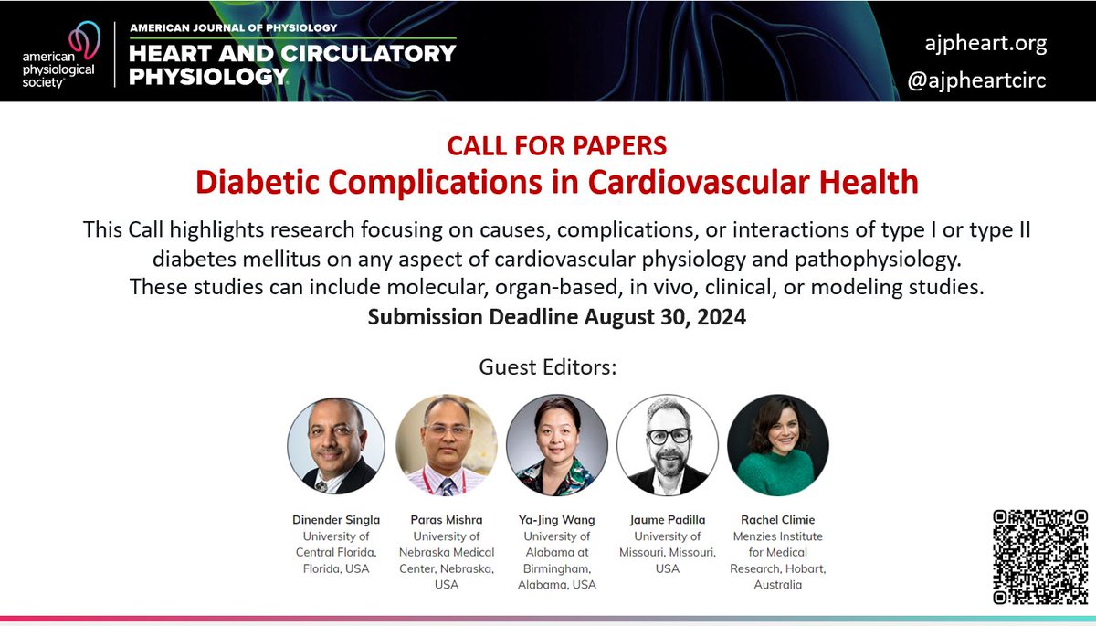 CALL FOR PAPERS - #Diabetic complications in #cardiovascular health for @ajpheartcirc @merrylindseyphd More details 👇 @ArterySociety @VascAgeNet @ISHBP