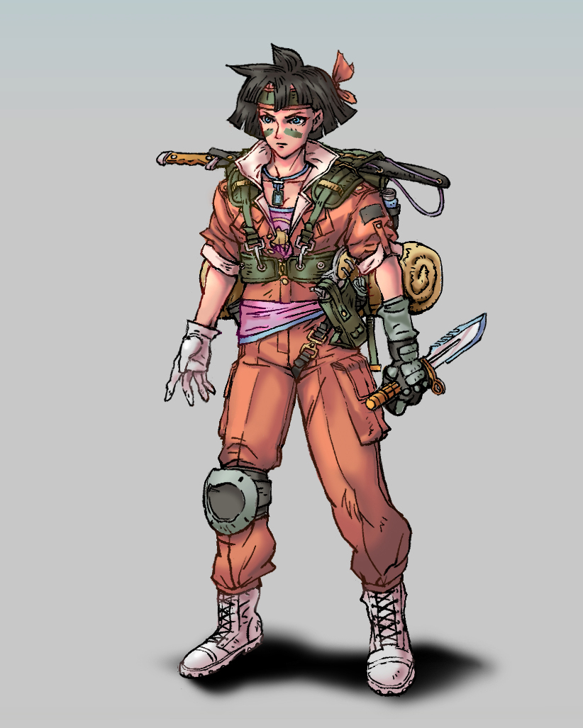 Trying my hand at an #anime -ish aesthetic for fun. And to boost my portfolio for freelancers. If anyone needs a hand in a project, just give me a DM!

Character design inspired by #FrontMission and #MetalGearSolid, two franchises I love deeply.