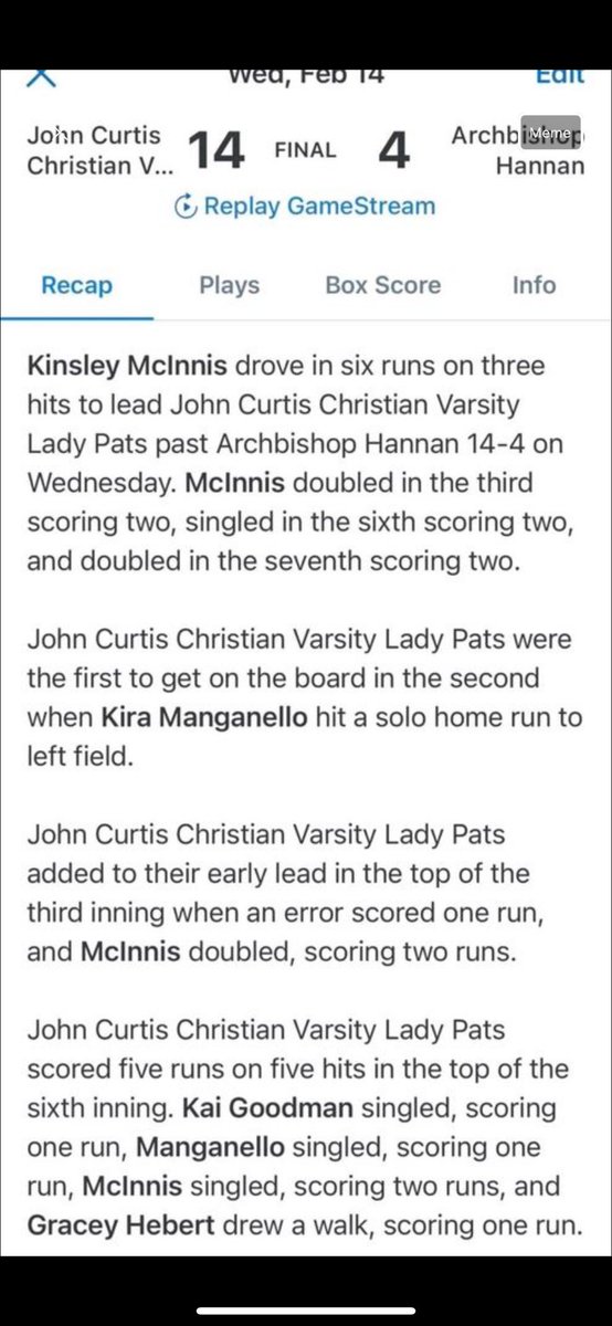 Great way to start the season! Went 3-4 with a BOMB💣💣 <a href="/JCCS_Softball/">𝙅𝙤𝙝𝙣 𝘾𝙪𝙧𝙩𝙞𝙨 𝙎𝙤𝙛𝙩𝙗𝙖𝙡𝙡</a> @Softball_La @CoachSaiDaniels <a href="/ExtraInningSB/">EXTRA INNING SOFTBALL</a> <a href="/EIU_Panthers/">Eastern Illinois Athletics</a> #seniorszn #ladypatriots
