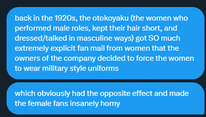 its_hipolita's tweet photo. forever my favorite fact about the Takarazuka Revue, the all-female Japanese musical theater troupe: https://t.co/02LD19H14T