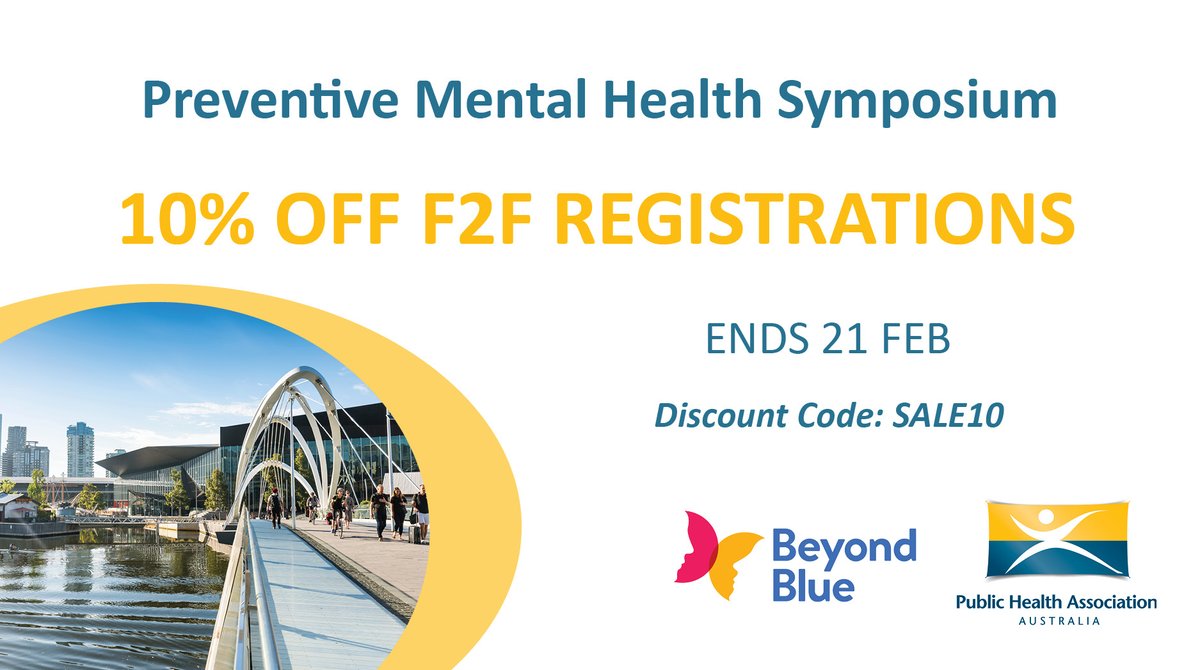 We're partnering with @beyondblue to deliver the Preventive Mental Health Symposium on 12 March in Melbourne🦋where #PublicHealth & #MentalHealth professionals can collaborate on protecting Australia's mental wellbeing. Register now & receive 10% off! phaa.eventsair.com/QuickEventWebs…