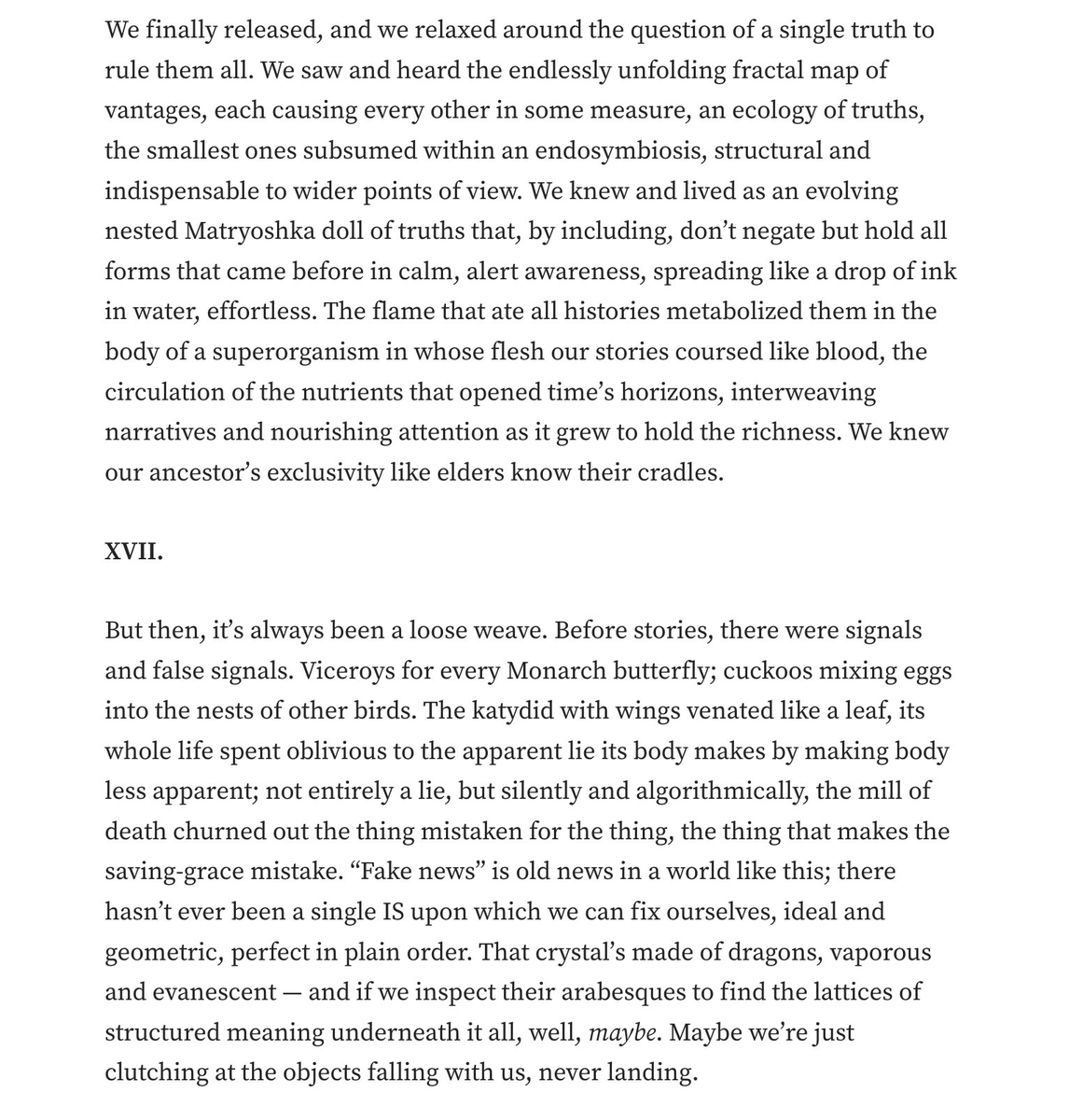 DilettanteryPod's tweet photo. highly recommend "An Oral History of The End of 'Reality'" by Michael Garfield
"We got worse at answers, better at questions."
"The Age of Forgeries turned out to also be The Age of Maybe."
https://t.co/5jYm2c2Sri https://t.co/jYHmDvVaOc