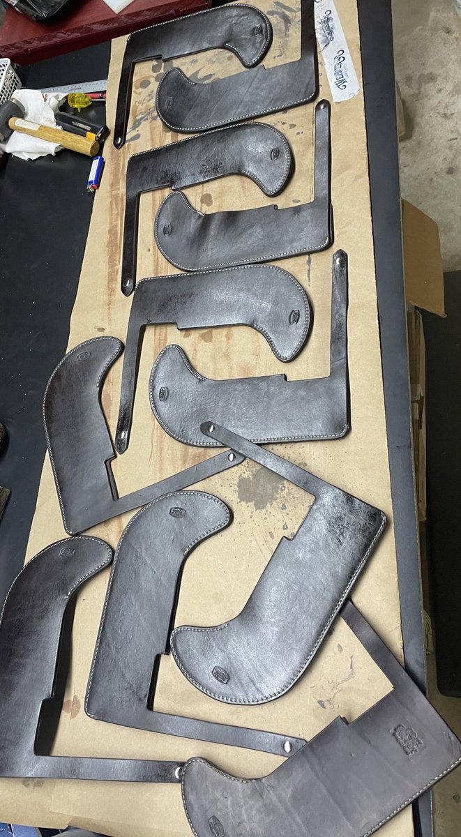 Finished this order of brush axe covers. Applied some neatsfoot oil and they’ll dry overnight. Ready for our power company crew tomorrow morning! 
What can Feud Country Leather build for you?
FeudCountryLeather.com 
@AEPnews @KentuckyPower