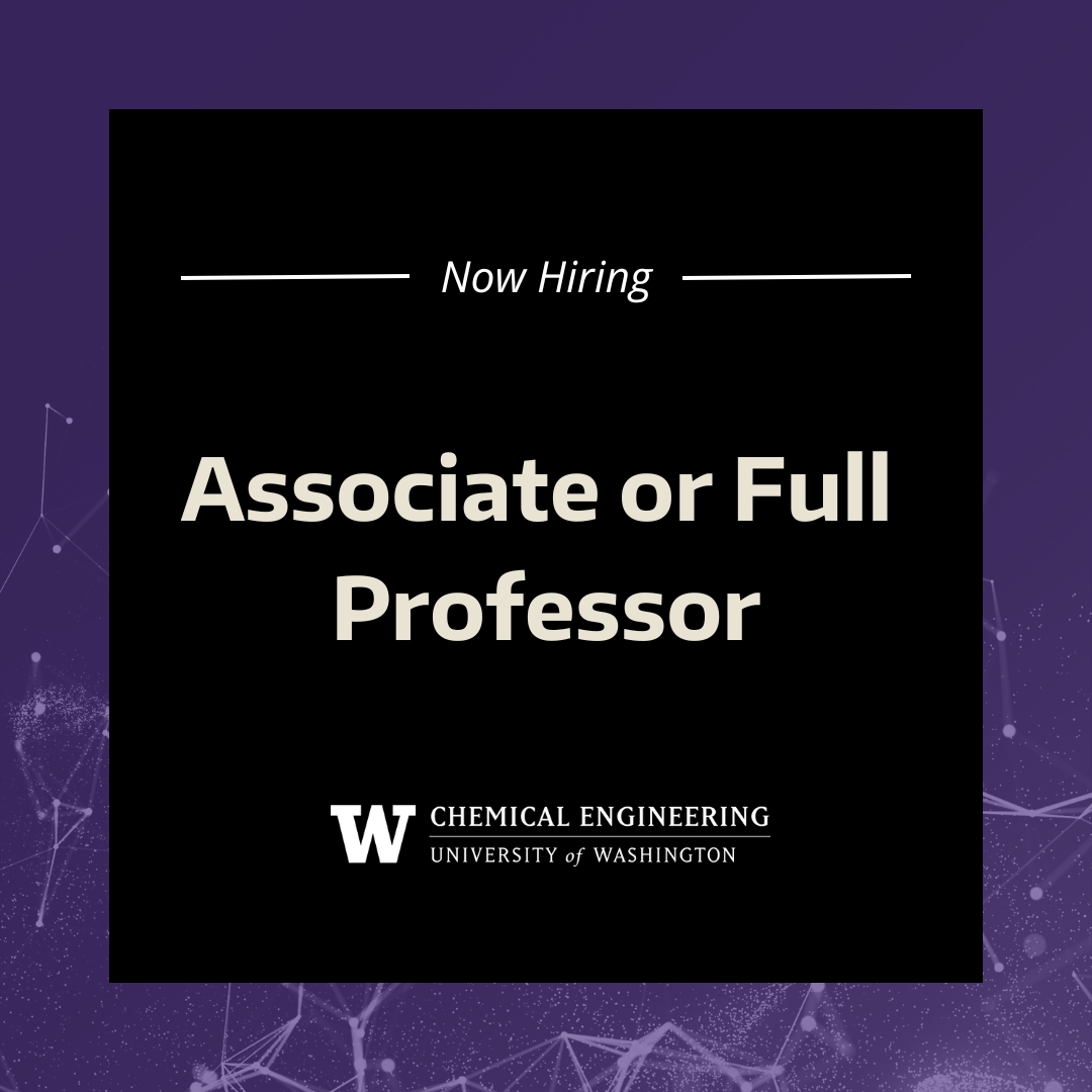 UWChemE's tweet image. The University of Washington Department of Chemical Engineering is currently accepting applications for a tenure-eligible Associate or Full Professor.

Learn more &amp;amp; Apply: apply.interfolio.com/139871