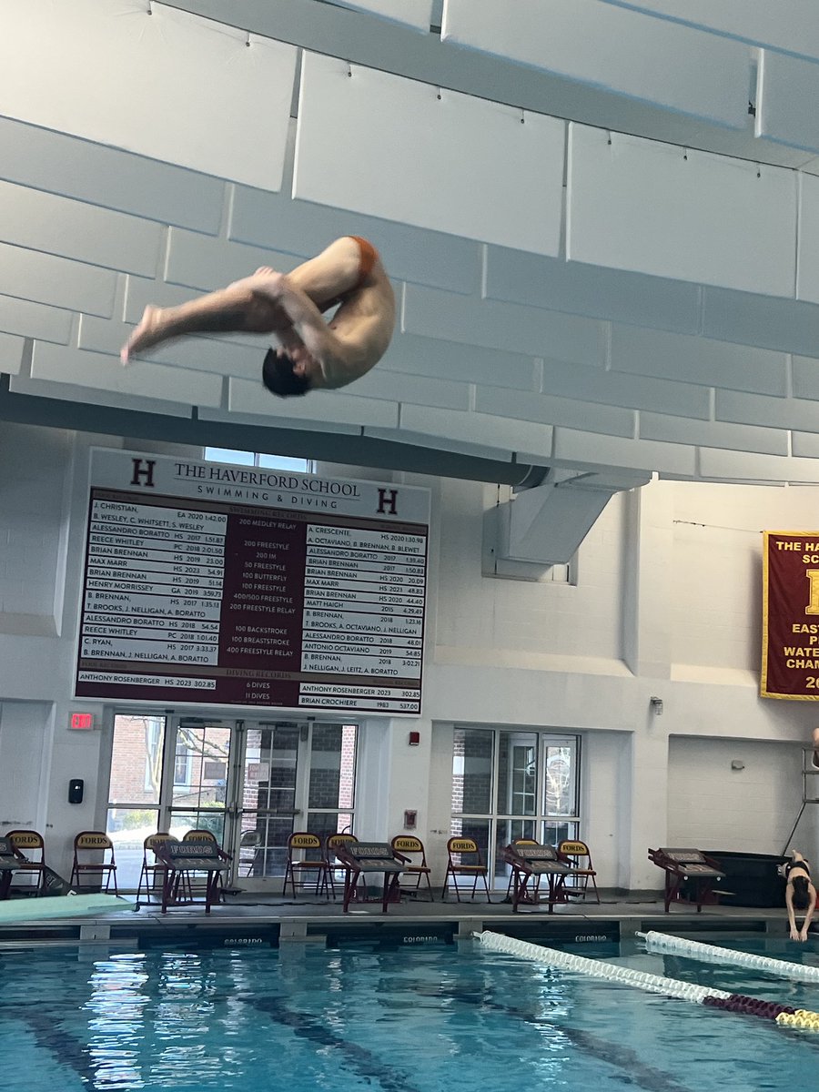 Congratulations to <a href="/FordsSwimming/">Fords Swimming</a>  senior phenom diver, AJ Rosenberger for breaking the Fords longest standing team record, the 11 dive event, with a score of 540.00. <a href="/GoFords/">Haverford Athletics</a>