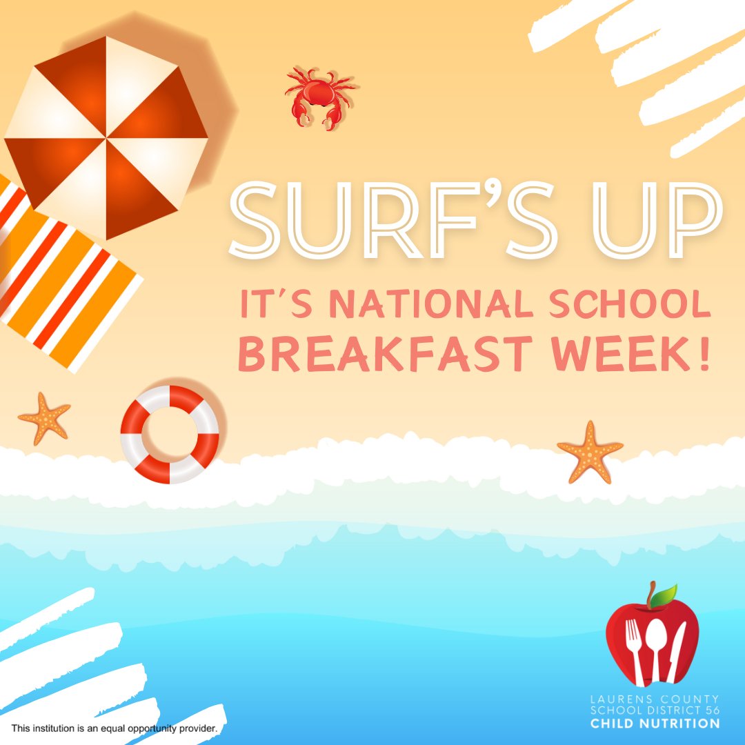 L56SchoolMeals's tweet photo. Students and staff, it’s time to “wipeout” hunger for National School Breakfast Week! 🥞🍳  Join us in the cafeteria everyday this week to hang 1️⃣0️⃣ with us. 🤙 #NSBW24

@laurens_56 #schoolmealsmatter #theexperiencematters #LaurensSC #LaurensSouthCarolina #SCschool #LaurensCounty https://t.co/wHYMutxusT