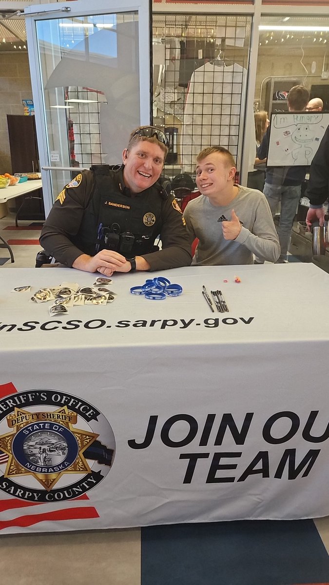 <a href="/Platteview_HS/">Platteview Trojans</a> SRO Deputy Sanderson and his Asst. Deputy Jake making sure everything is on the up and up at the #PHSCareerFair2024! <a href="/SarpySheriff/">Sarpy County Sheriff's Office</a> <a href="/SpringfieldPV/">Springfield PV</a> <a href="/PlatteviewAlum/">Alumni & Friends</a> #nebraskacte