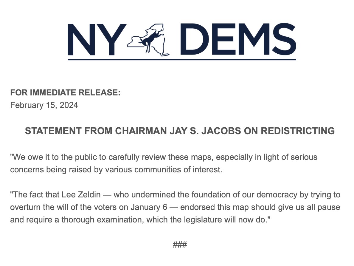 Statement from Chairman Jay S. Jacobs on Redistricting Proposal