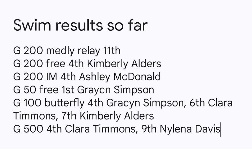 Swim State results so far...