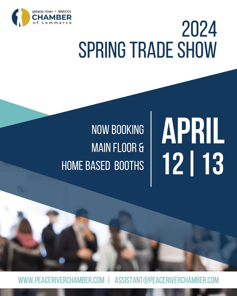 PR_Chamber's tweet image. The upcoming Spring Trade Show on April 12 and 13 is the perfect opportunity to showcase your products and services.

Register your booth today and get ready to make a splash at the Spring Trade Show!

#PeaceRiverTradeShow #SpringTradeShow2024 #PeaceRiverChamber