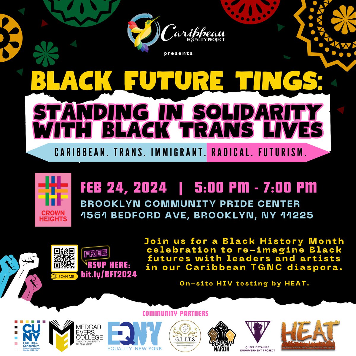 CaribEquality's tweet photo. Our 2024 Black Future Tings: Standing in Solidarity with Black Trans Lives event has @CeyenneDoroshow (founder @GlitsInc) as our Keynote Speaker!
⏰02/24 5PM
📍BKCommPrideCntr 1561 Bedford Ave BK NY 11225
📲RSVP https://t.co/PhrJbxm4ii
✨Food will be served!
#ProtectBlackLives https://t.co/r0vTxqLNbN
