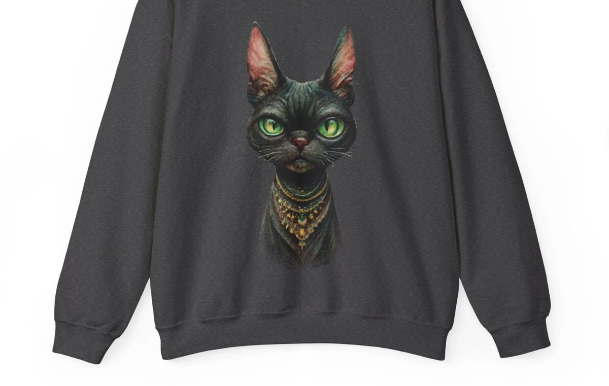 #Cat Sweatshirt, #green  Eyes Cat, #stylish  Fashion Black Cat #sweatshirt , Cat Lover, Pretty Cat Sweatshirt #Sphynx Cat, Pet Lover #giftideas  Sweatshirt - Use 30% COUPON “30HAPPYOFFGIFT”, 856happy.etsy.com/listing/166499…