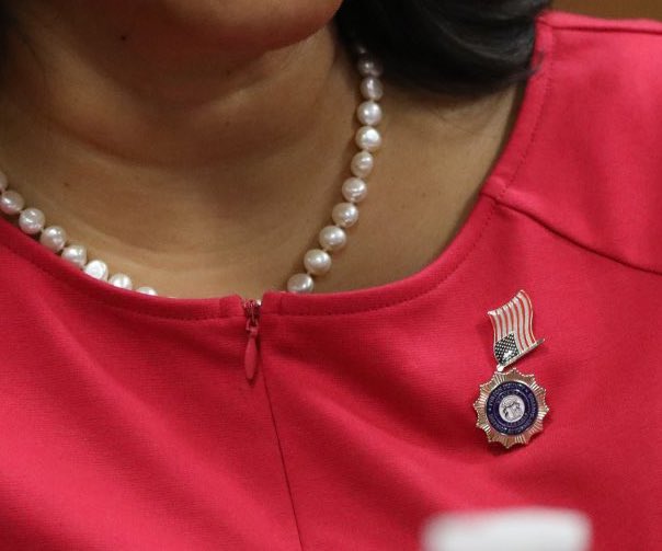 EndWokeness's tweet image. Fani Willis wore her dress backwards and her American flag pin sideways.