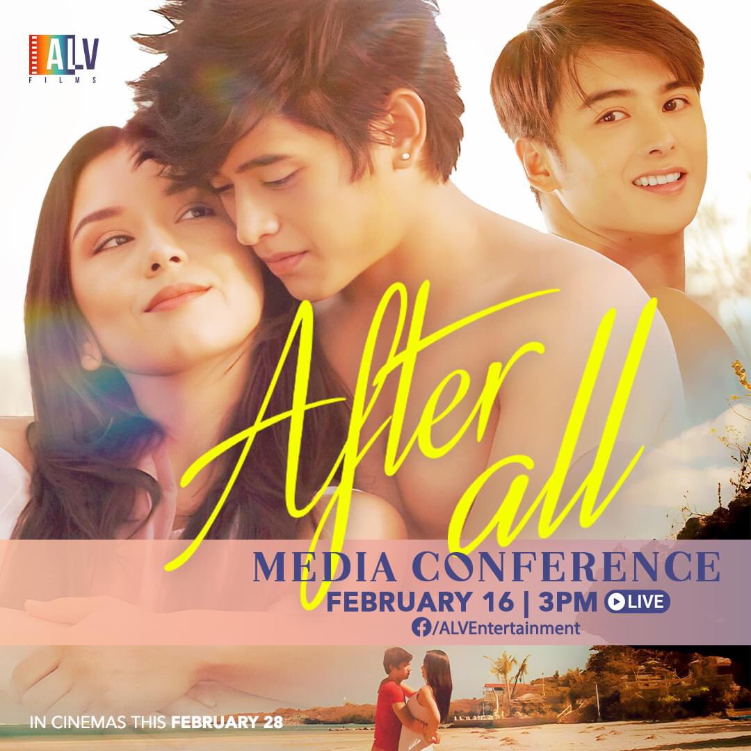 alvfilmsentert1's tweet photo. The season of love is not yet over! Catch the cast of AFTER ALL Live later 3pm for the Movie Media Conference! 

Starring Beauty Gonzales , Kelvin Miranda  and Teejay Marquez 
Directed by Adolfo B. Alix, Jr., DGPI

Watch the trailer, out now! 
https://t.co/tC9RbDu82d https://t.co/VtwUmuEJrS