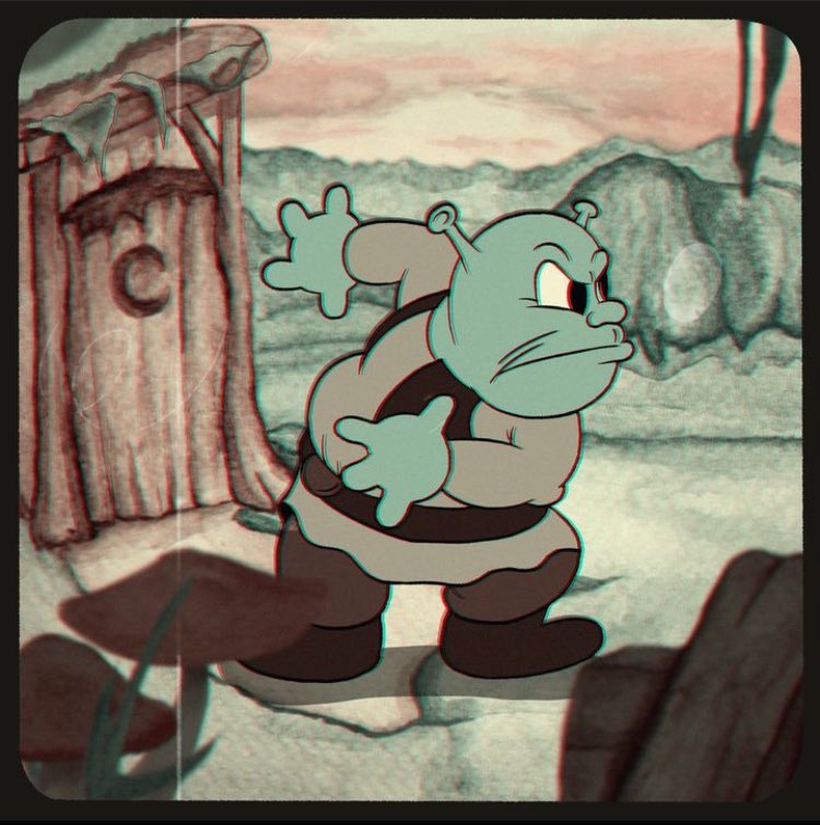 HenrysInkwell's tweet photo. GET OUT OF MY SWAMP!!
#cuphead #1930s #shrek  #vintage #rubberhose #1930cartoon #art #vintageart https://t.co/xhk5K9j9hs
