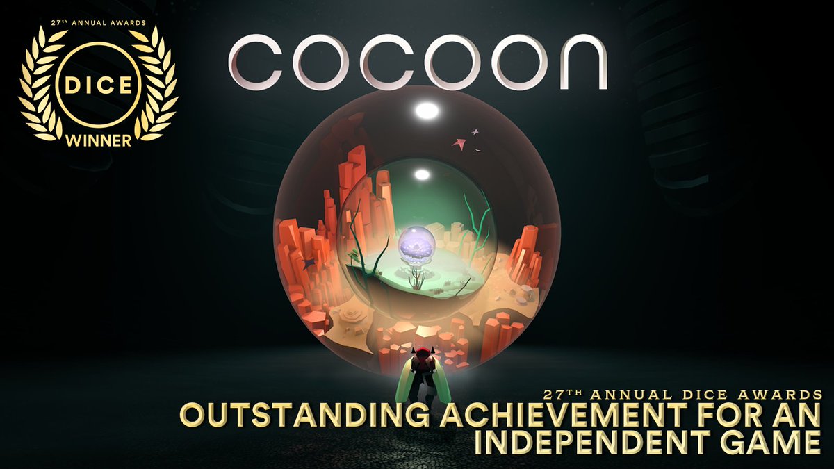 Congratulations to COCOON for winning the 27th #DICEAwards in Outstanding Achievement for an Independent Game! <a href="/PlayCocoon/">COCOON</a> <a href="/GeometricInt/">Geometric Interactive</a>