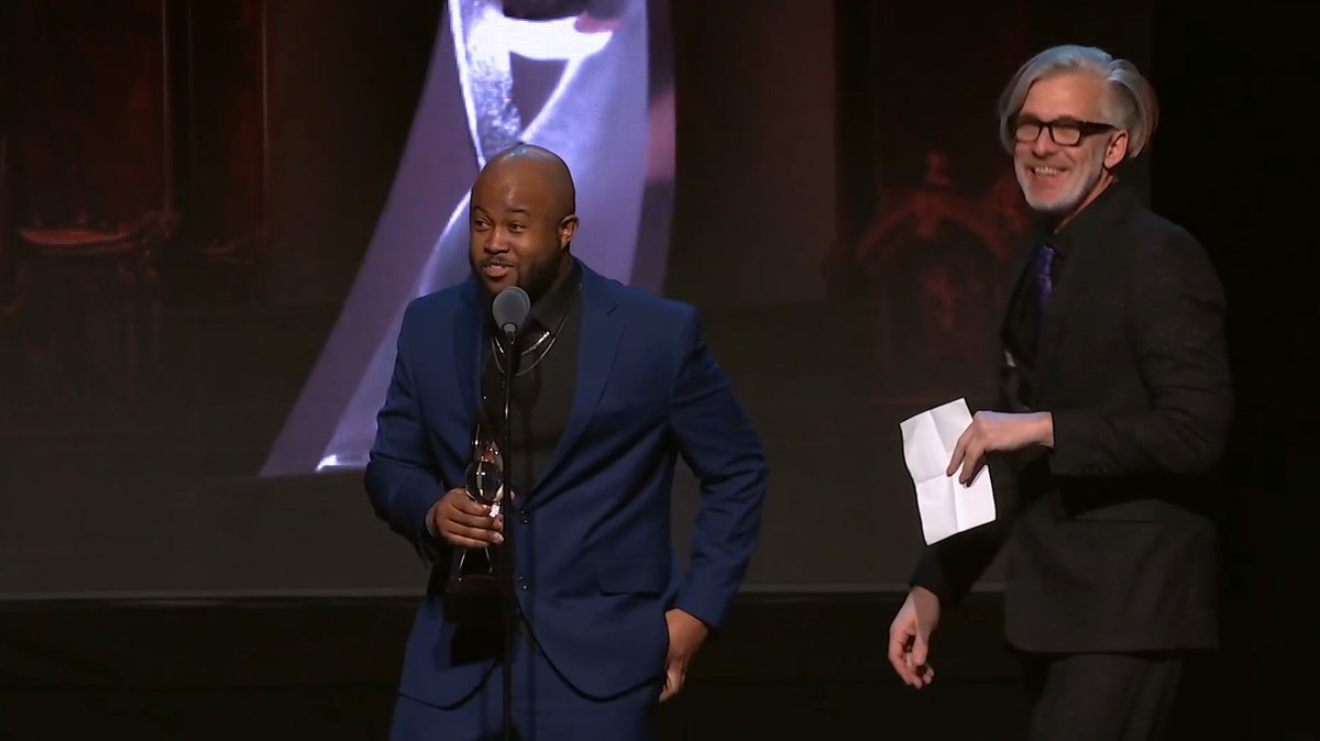 insomniacgames's tweet photo. James Ham and Bobby Coddington accept the award for Outstanding Achievement in Animation! 🎉

#DICEAwards #SpiderMan2PS5 #BeGreaterTogether https://t.co/cvEdrNMGDN