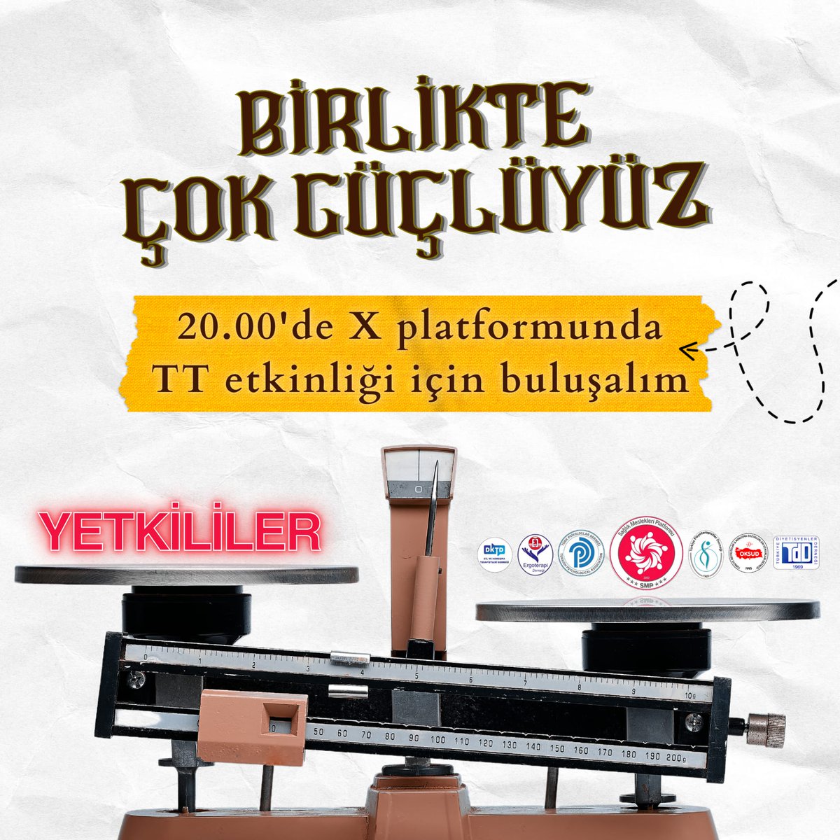 Fizyoterapistlerin,
Psikologların,
Diyetisyenlerin,
Dil ve Konuşma Terapistlerinin, Ergoterapistlerin,  Odyologların bağımsız çalışması mesleki bir haktır hakkımızı almak için
➡️ saat 20:00'de 
başlayacak etkinliğimize davetlisiniz.
tag TFD ve <a href="/SaglikMP/">Sağlık Meslekleri Birliği</a> hesabından paylaşılacaktır