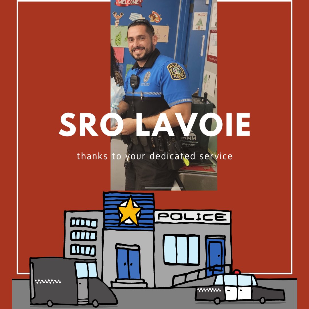 ComstockSchool's tweet photo. Saluting our exceptional School Resource Officer on National SRO Day!
Your dedication to our dolphin family is truly appreciated. Thank you Officer Lavoie for keeping us safe and being a positive presence every day! @SuptDotres @MDCPSCentral @MDCPS @MDSPDExplorers 🚔🚓👮🏻‍♂️ https://t.co/PLjXn0Hppe